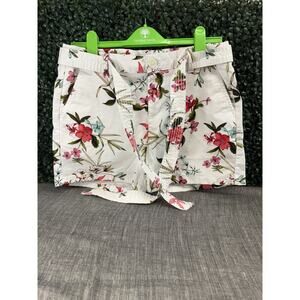 Liz Claiborne Womens White floral Classic Shorts Belted Stretch Size 8